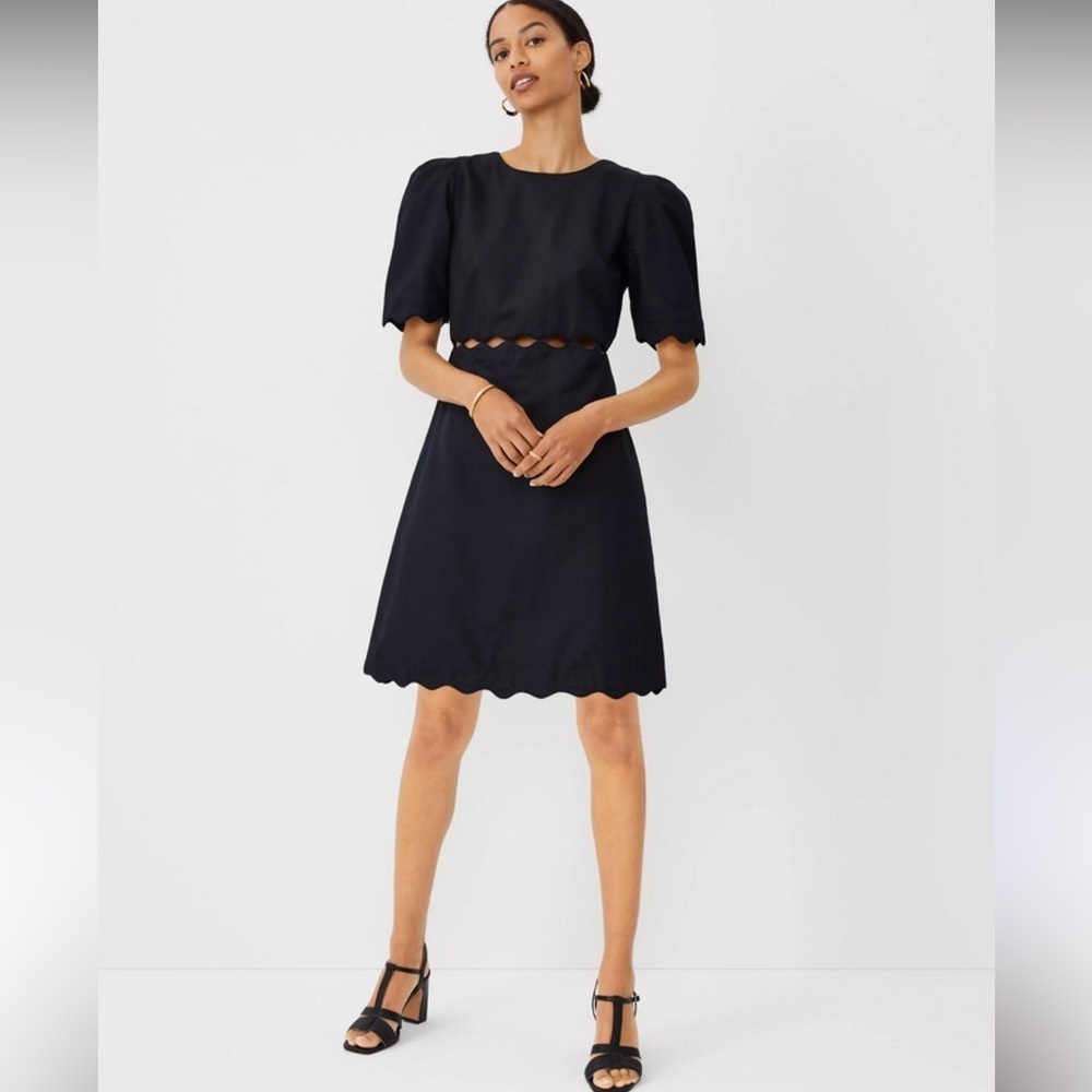 Ann Taylor Scalloped Linen Blend Flare Dress